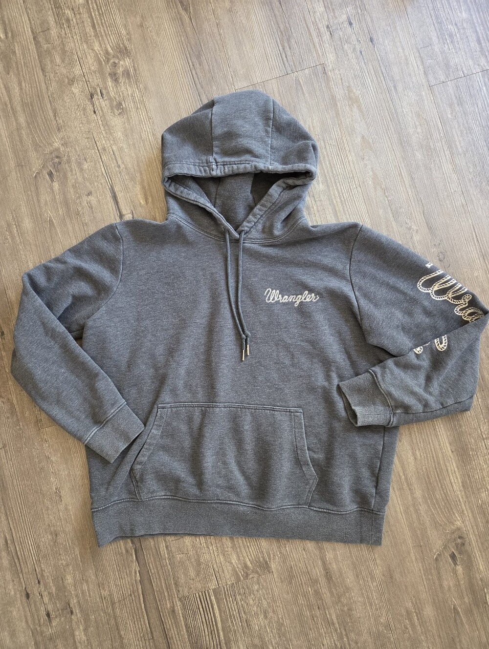 Wrangler Womens Charcoal Gray Cropped Pullover Hoodie with Lasso Logo